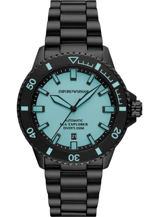 Buy Shop Emporio Armani Sea Explorer Turquoise Blue Dial Black Steel Strap Watch for Men - AR60084 USA Online