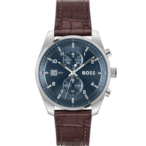 Buy Shop Hugo Boss Skytraveller Chronograph Blue Dial Brown Leather Strap Watch for Men - 1514194 USA Online
