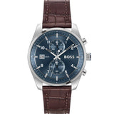 Buy Shop Hugo Boss Skytraveller Chronograph Blue Dial Brown Leather Strap Watch for Men - 1514194 USA Online
