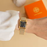 Buy Shop Tory Burch Eleanor Mother of Pearl Black Dial Two Tone Steel Strap Watch for Women - TBW1084 USA Online