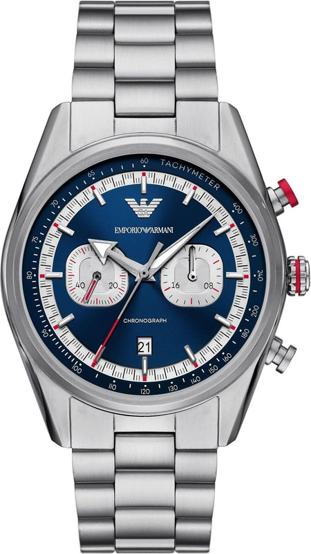 Buy Shop Emporio Armani Racer Chronograph Blue Dial Silver Steel Strap Watch for Men - AR11676 USA Online
