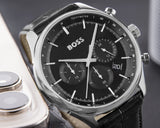 Buy Shop Hugo Boss Gregor Chronograph Black Dial Black Leather Strap Watch for Men - 1514049 USA Online