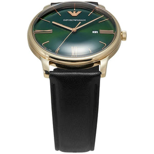 Buy Shop Emporio Armani Minimalist Green Dial Black Leather Strap Watch for Men - AR11601 USA Online