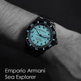 Buy Shop Emporio Armani Sea Explorer Turquoise Blue Dial Black Steel Strap Watch for Men - AR60084 USA Online
