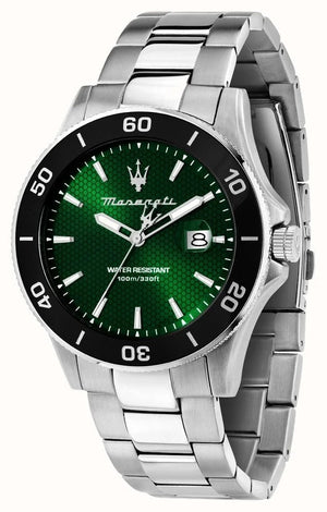 Buy Shop Maserati Competizione Green Dial Silver Steel Strap Watch for Men - R8853100038 USA Online