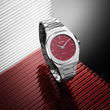 Buy Shop D1 Milano Ultra Thin Bordeaux Red Dial Silver Steel Strap Watch for Unisex - D1-UTBJ11 USA Online