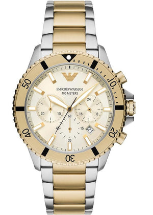 Buy Shop Emporio Armani World Explorer Chronograph Cream Dial Two Tone Steel Strap Watch for Men - AR11606 USA Online