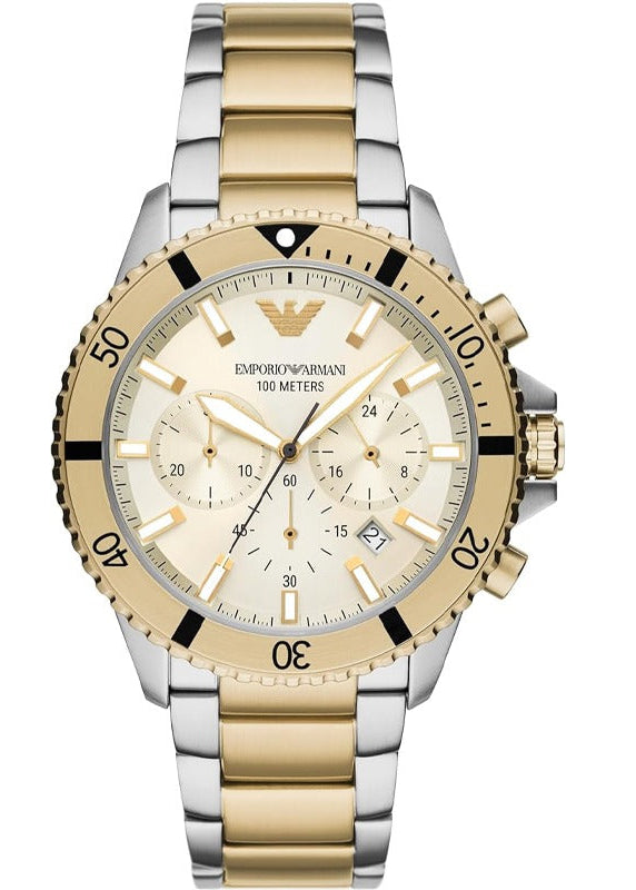 Buy Shop Emporio Armani World Explorer Chronograph Cream Dial Two Tone Steel Strap Watch for Men - AR11606 USA Online