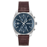Buy Shop Hugo Boss Skytraveller Chronograph Blue Dial Brown Leather Strap Watch for Men - 1514194 USA Online
