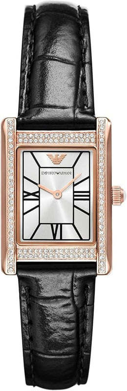 Buy Shop Emporio Armani Genni Silver Dial Black Leather Strap Watch for Women - AR11624 USA Online