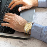 Buy Shop Emporio Armani Elegant Chronograph Cream Dial Two Tone Steel Strap Watch for Men - AR11605 USA Online