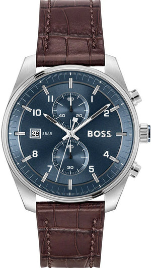 Buy Shop Hugo Boss Skytraveller Chronograph Blue Dial Brown Leather Strap Watch for Men - 1514194 USA Online