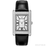 Buy Shop Emporio Armani Two Hand Crystals Silver Dial Black Leather Strap Watch for Women - AR11623 USA Online