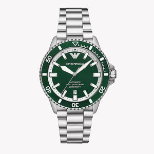 Buy Shop Emporio Armani Sea Explorer Green Dial Silver Steel Strap Watch for Men - AR60080 USA Online