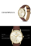 Buy Shop Emporio Armani Minimalist Quartz Gold Dial Brown Leather Strap Watch for Men - AR11610 USA Online