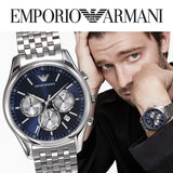 Buy Shop Emporio Armani Antonio Chronograph Blue Dial Silver Steel Strap Watch for Men - AR11582 USA Online