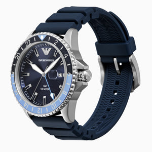 Buy Shop Emporio Armani World Explorer GMT Blue Dial Blue Rubber Strap Watch for Men - AR11592 USA Online