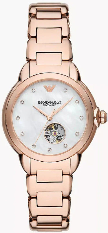 Buy Shop Emporio Armani Mia Meccanico Mother of Pearl Dial Rose Gold Steel Strap Watch for Women - AR60072 USA Online