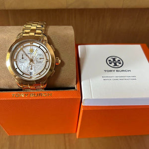 Buy Shop Tory Burch Classic Chronograph White Dial Gold Steel Strap Watch for Women - TBW1032 USA Online