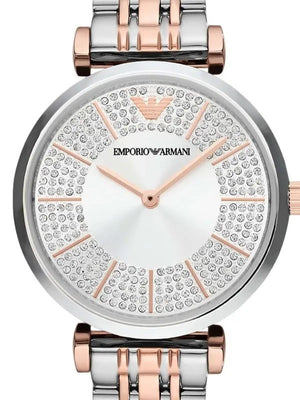 Buy Shop Emporio Armani Gianni T Bar Silver Dial Two Tone Steel Strap Watch for Women - AR11537 USA Online