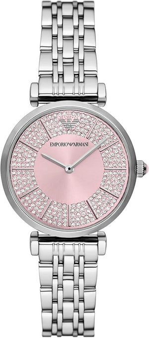 Buy Shop Emporio Armani Gianni T-Bar Pink Dial Silver Steel Strap Watch for Women - AR11686 USA Online