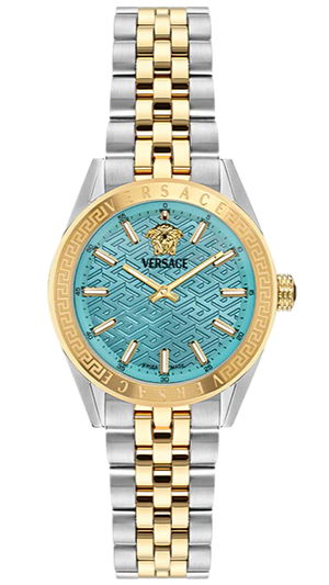 Buy Shop Versace V-Code Analog Turquoise Dial Two Tone Steel Strap Watch for Women - VE8I00524 USA Online