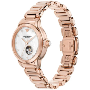 Buy Shop Emporio Armani Mia Meccanico Mother of Pearl Dial Rose Gold Steel Strap Watch for Women - AR60072 USA Online