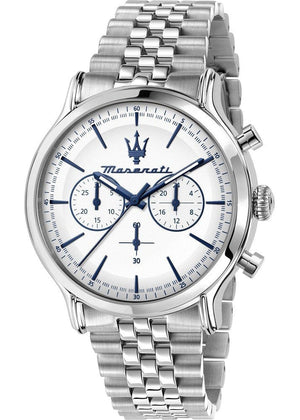 Buy Shop Maserati Epoca Chronograph White Dial Silver Steel Strap Watch for Men - R8873618034 USA Online