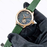 Buy Shop Emporio Armani Mia Meccanico Mother of Pearl Dial Green Leather Strap Watch for Women - AR60073 USA Online