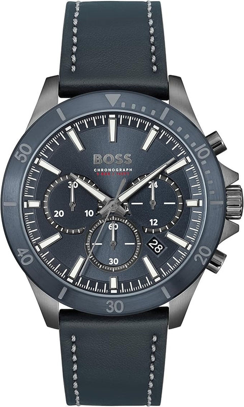 Buy Shop Hugo Boss Troper Chronograph Blue Dial Blue Leather Strap Watch for Men - 1514056 USA Online