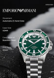 Emporio Armani Sea Explorer Green Dial Silver Steel Strap Watch for Men - AR60080