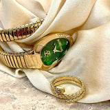 Just Cavalli Serpente Metallica Green Dial Gold Steel Strap Watch for Women - JC1L208M0045