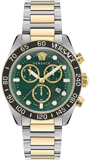Buy Shop Versace Greca Dome Chronograph Green Dial Two Tone Steel Strap Watch for Men - VE6K00423 USA Online
