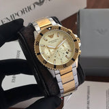 Buy Shop Emporio Armani World Explorer Chronograph Cream Dial Two Tone Steel Strap Watch for Men - AR11606 USA Online