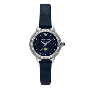 Buy Shop Emporio Armani Mia Moonphase Blue Dial Blue Leather Strap Watch for Women - AR11629 USA Online