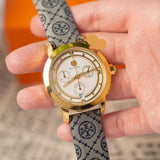 Buy Shop Tory Burch Classic Chronograph White Dial Grey Nylon Strap Watch for Women - TBW1035 USA Online