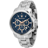Buy Shop Maserati Successo Chronograph Blue Dial Silver Steel Strap Watch for Men - R8873621037 USA Online