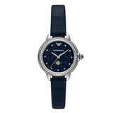 Buy Shop Emporio Armani Mia Moonphase Blue Dial Blue Leather Strap Watch for Women - AR11629 USA Online