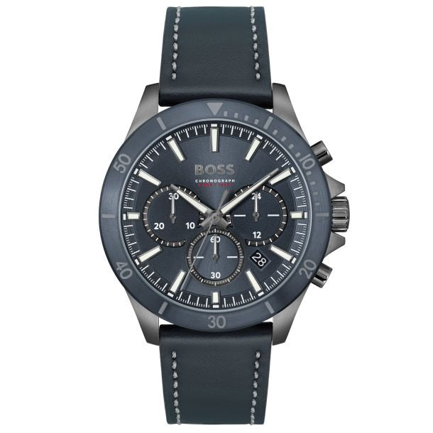 Buy Shop Hugo Boss Troper Chronograph Blue Dial Blue Leather Strap Watch for Men - 1514056 USA Online