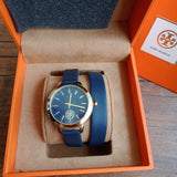 Buy Shop Tory Burch Collins Quartz Blue Dial Blue Leather Strap Watch for Women - TBW1303 USA Online