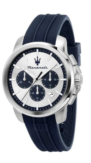 Buy Shop Maserati Successo Chronograph Silver Dial Blue Silicone Strap Watch for Men - R8871621042 USA Online