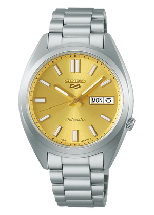 Seiko 5 Sports Automatic Gold Dial Silver Steel Strap Watch for Men - SRPL59K1