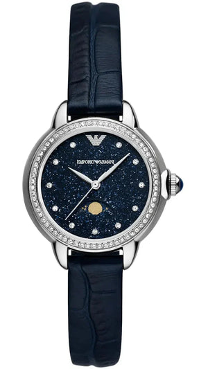 Buy Shop Emporio Armani Mia Moonphase Blue Dial Blue Leather Strap Watch for Women - AR11629 USA Online