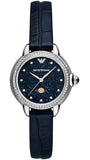 Buy Shop Emporio Armani Mia Moonphase Blue Dial Blue Leather Strap Watch for Women - AR11629 USA Online