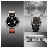 Buy Shop Burberry Utilitarian Chronograph Black Dial Tri Tone Leather Strap Watch for Men - BU7815 USA Online