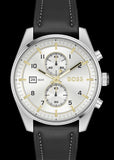 Buy Shop Hugo Boss Skytraveller Chronograph Silver Dial Black Leather Strap Watch for Men - 1514147 USA Online