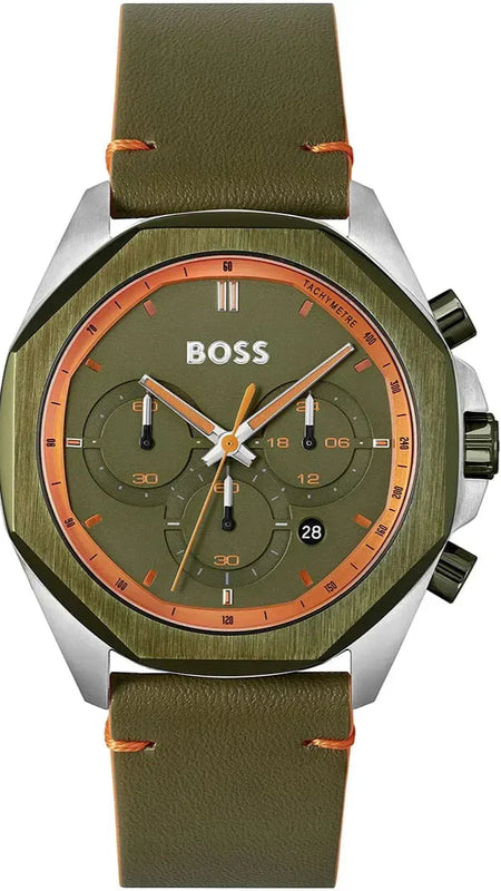 Buy Shop Hugo Boss Cloud Chronograph Olive Green Dial Green Leather Strap Watch for Men - 1514018 USA Online