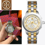 Buy Shop Tory Burch Classic Chronograph White Dial Two Tone Steel Strap Watch for Women - TBW1034 USA Online