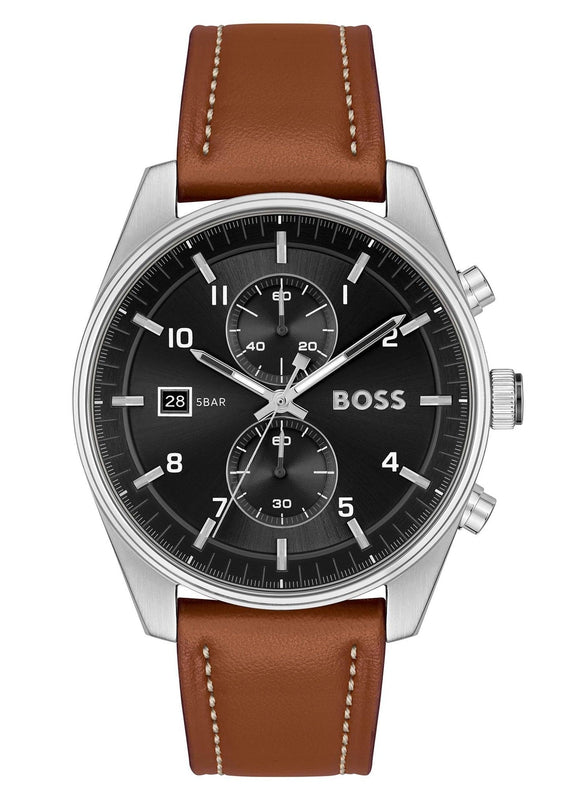 Buy Shop Hugo Boss Skytraveller Chronograph Black Dial Blue Leather Strap Watch for Men - 1514161 USA Online