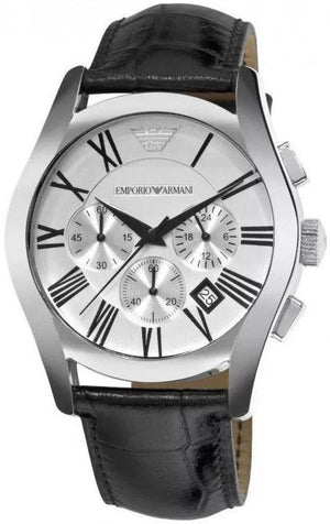 Buy Shop Emporio Armani Velente Silver Dial Black Leather Strap Watch for Women - AR0670 USA Online